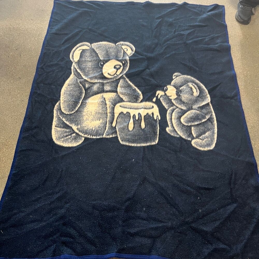 VTG Biederlack Blanket Teddy Bears Honey Pot Reversible 53” x‎ 75" USA Made